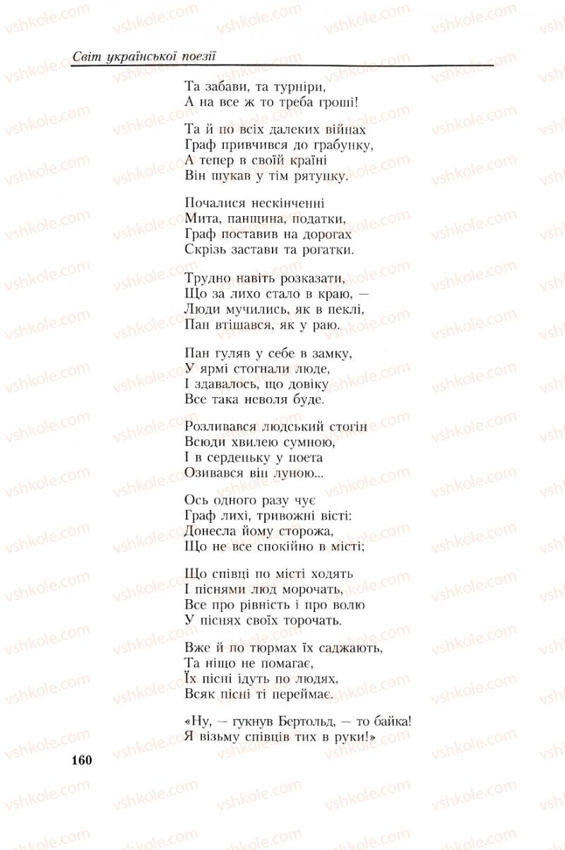Страница 160 | Підручник Українська література 8 клас О.М. Авраменко, Г.К. Дмитренко 2008