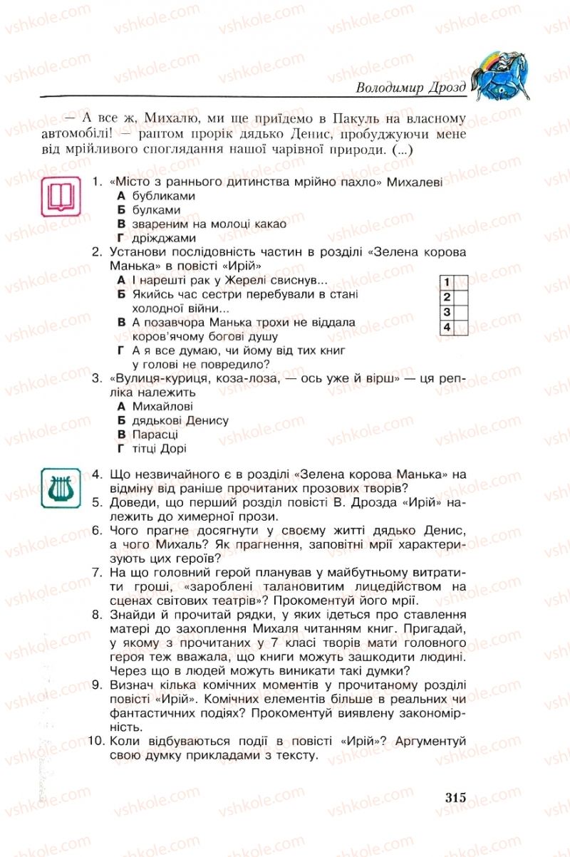 Страница 315 | Підручник Українська література 8 клас О.М. Авраменко, Г.К. Дмитренко 2008
