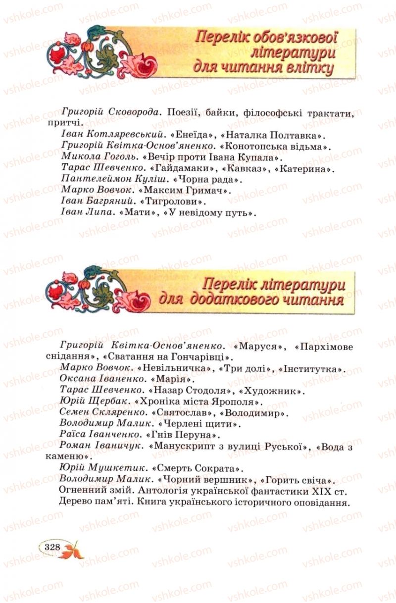 Страница 328 | Підручник Українська література 8 клас В.І. Цимбалюк 2008
