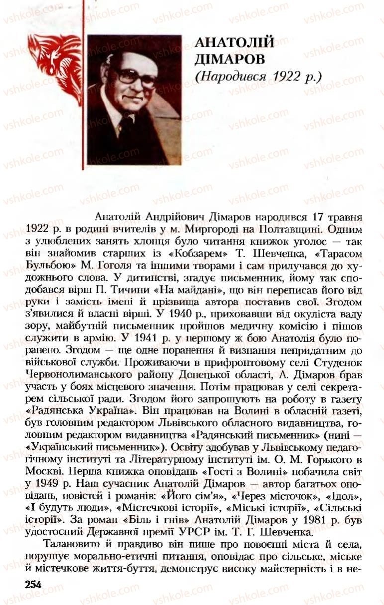 Страница 254 | Підручник Українська література 8 клас М.М. Сулима, К.Н. Баліна, І.А. Тригуб 2008