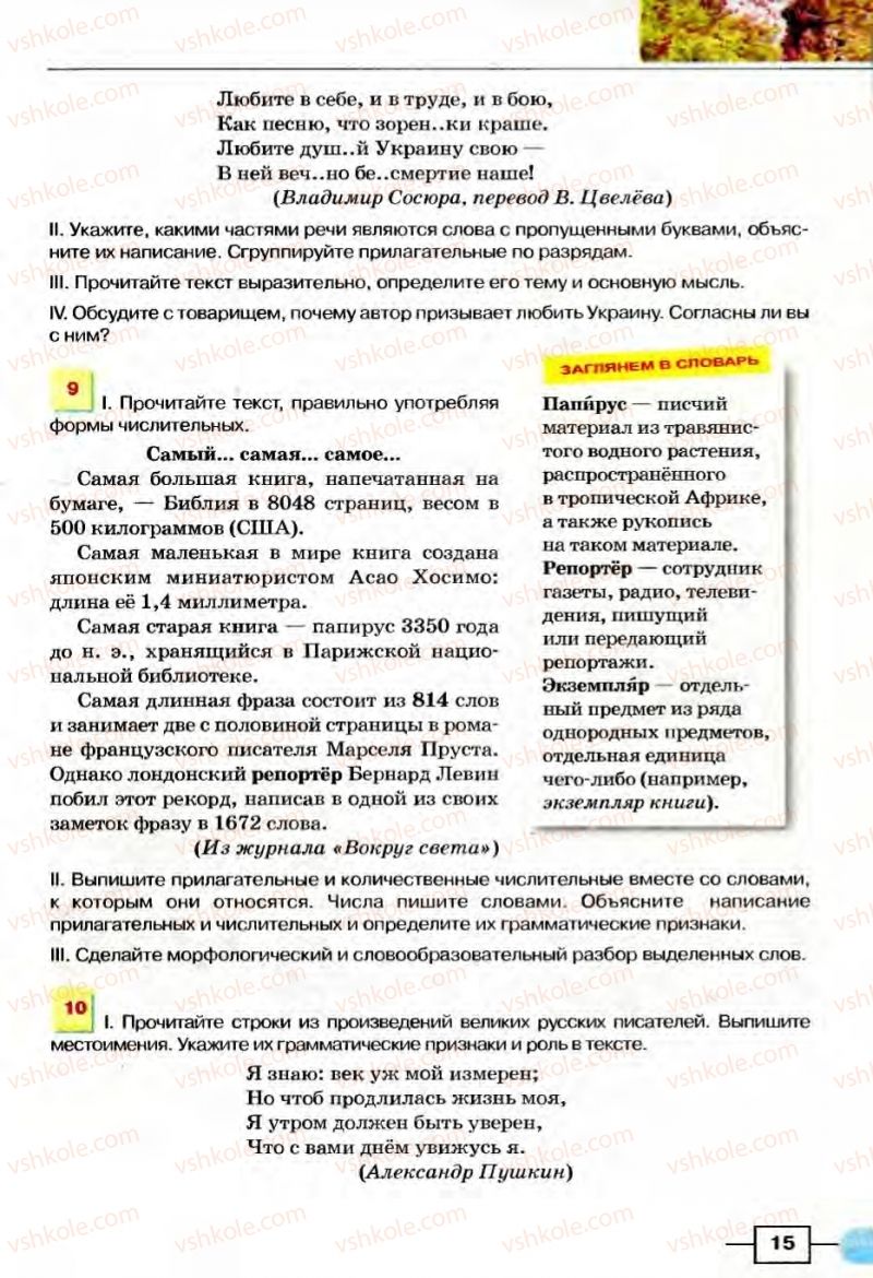 Страница 15 | Підручник Русский язык 8 клас Е.И. Быкова, Л.В Давидюк, В.И. Стативка 2008