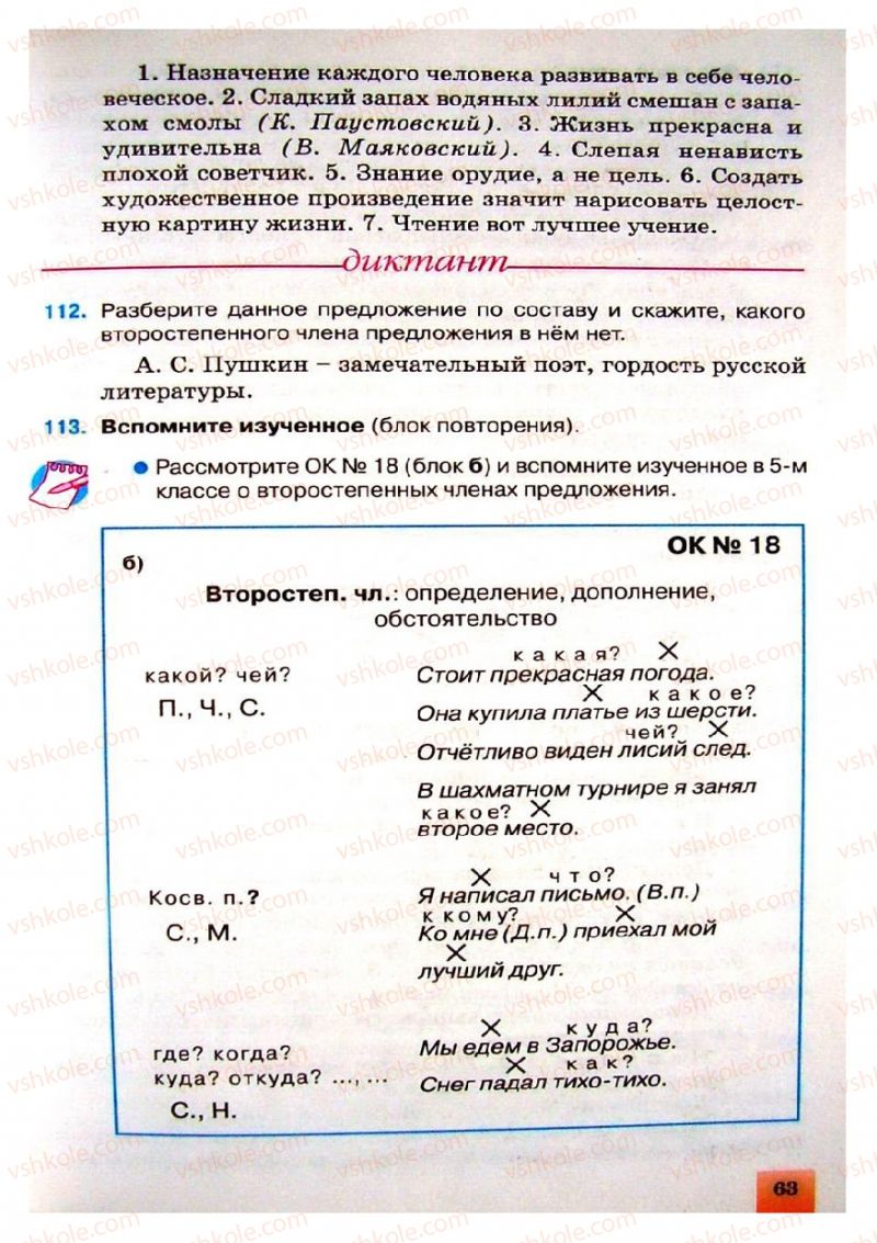 Страница 63 | Підручник Русский язык 8 клас Е.В. Малыхина 2008
