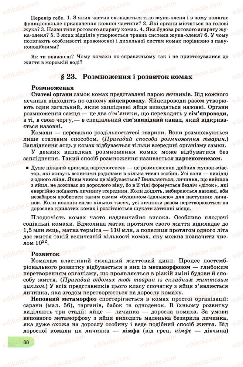 Страница 88 | Підручник Біологія 8 клас С.В. Межжерін, Я.О. Межжеріна 2008
