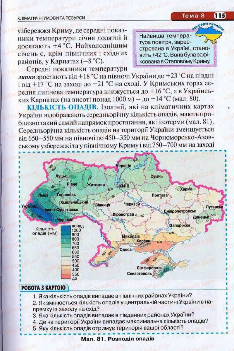 Страница 115 | Підручник Географія 8 клас І.Л. Дітчук, О.В. Заставецька, І.В. Брущенко 2008
