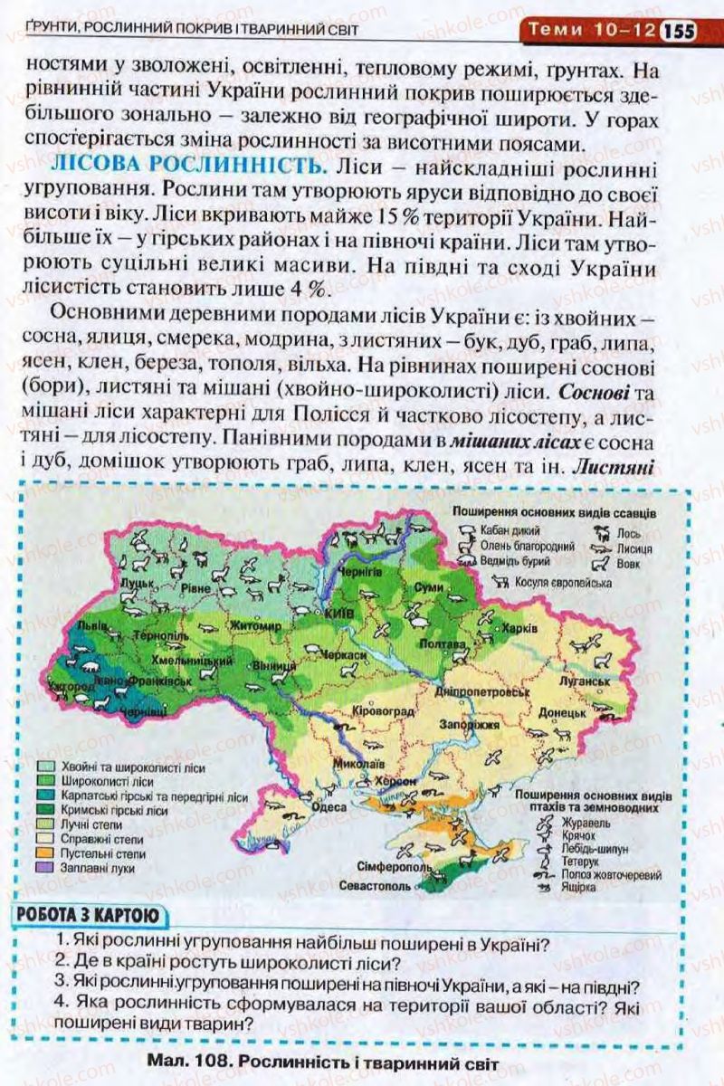 Страница 155 | Підручник Географія 8 клас І.Л. Дітчук, О.В. Заставецька, І.В. Брущенко 2008