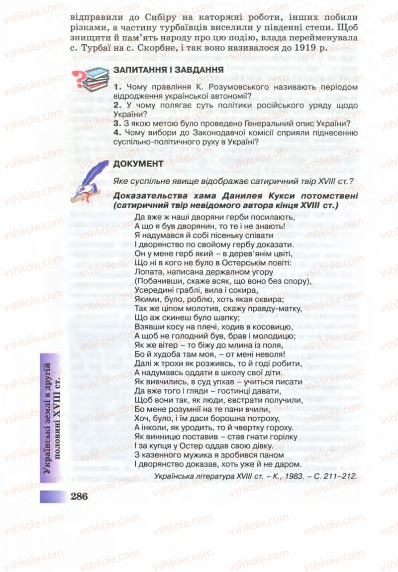 Страница 286 | Підручник Історія України 8 клас Г.К. Швидько 2008