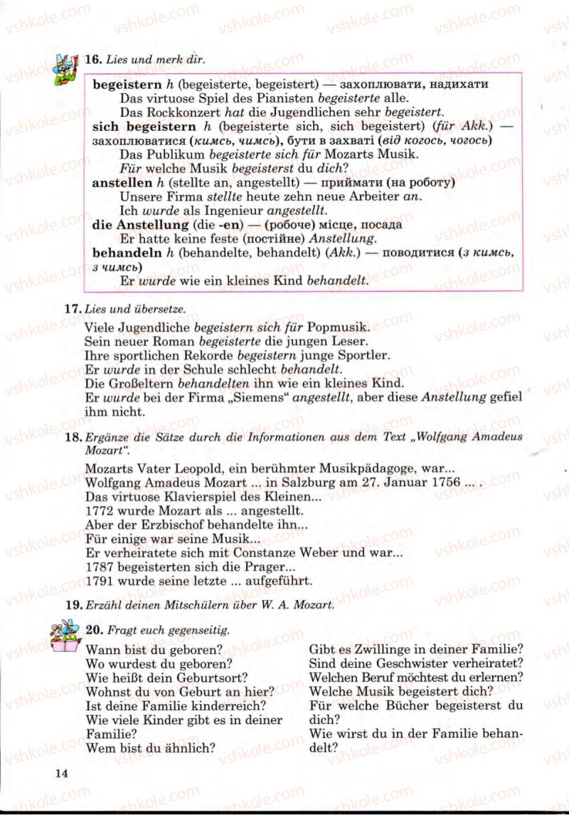 Страница 14 | Підручник Німецька мова 9 клас Н.П. Басай 2009