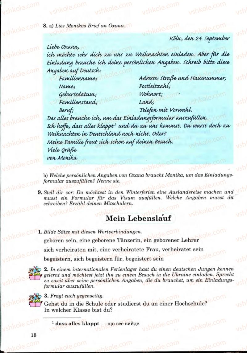 Страница 18 | Підручник Німецька мова 9 клас Н.П. Басай 2009