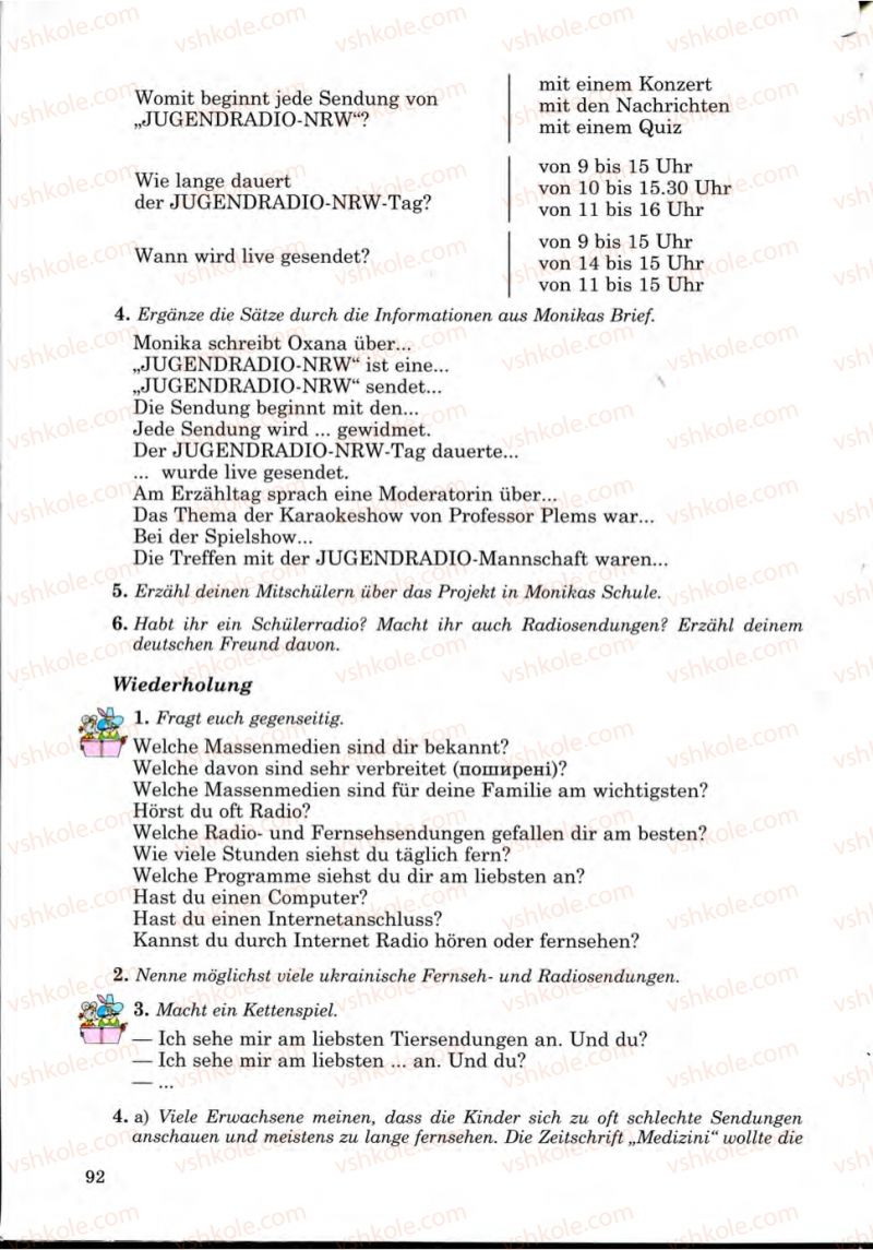 Страница 92 | Підручник Німецька мова 9 клас Н.П. Басай 2009
