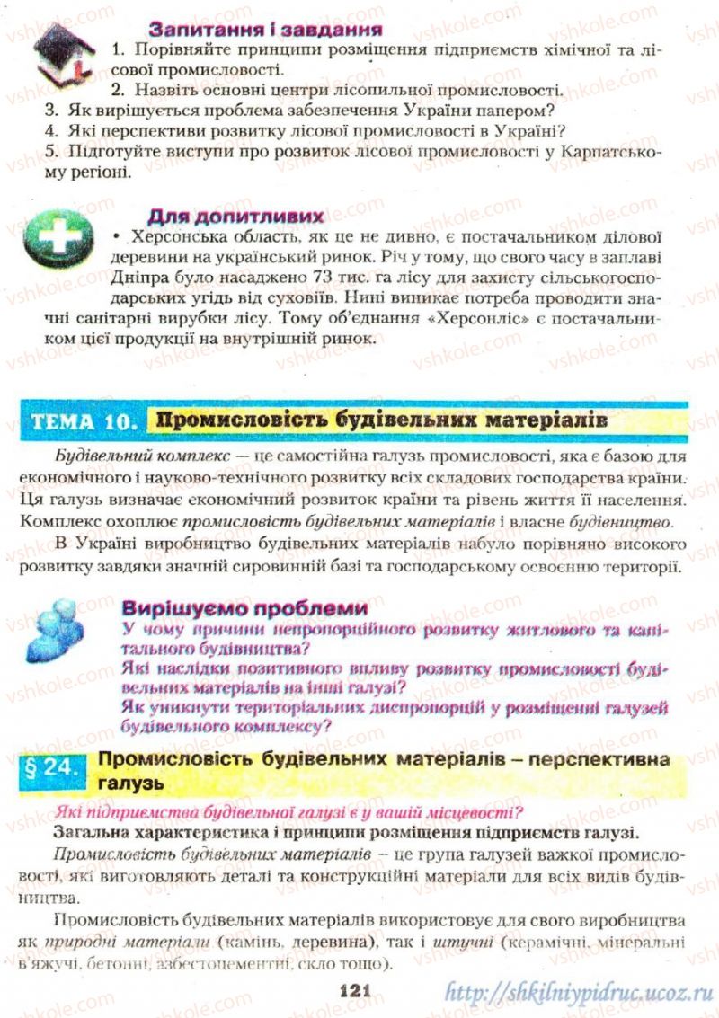 Страница 121 | Підручник Географія 9 клас О.Ф. Надтока, О.М. Топузов 2009