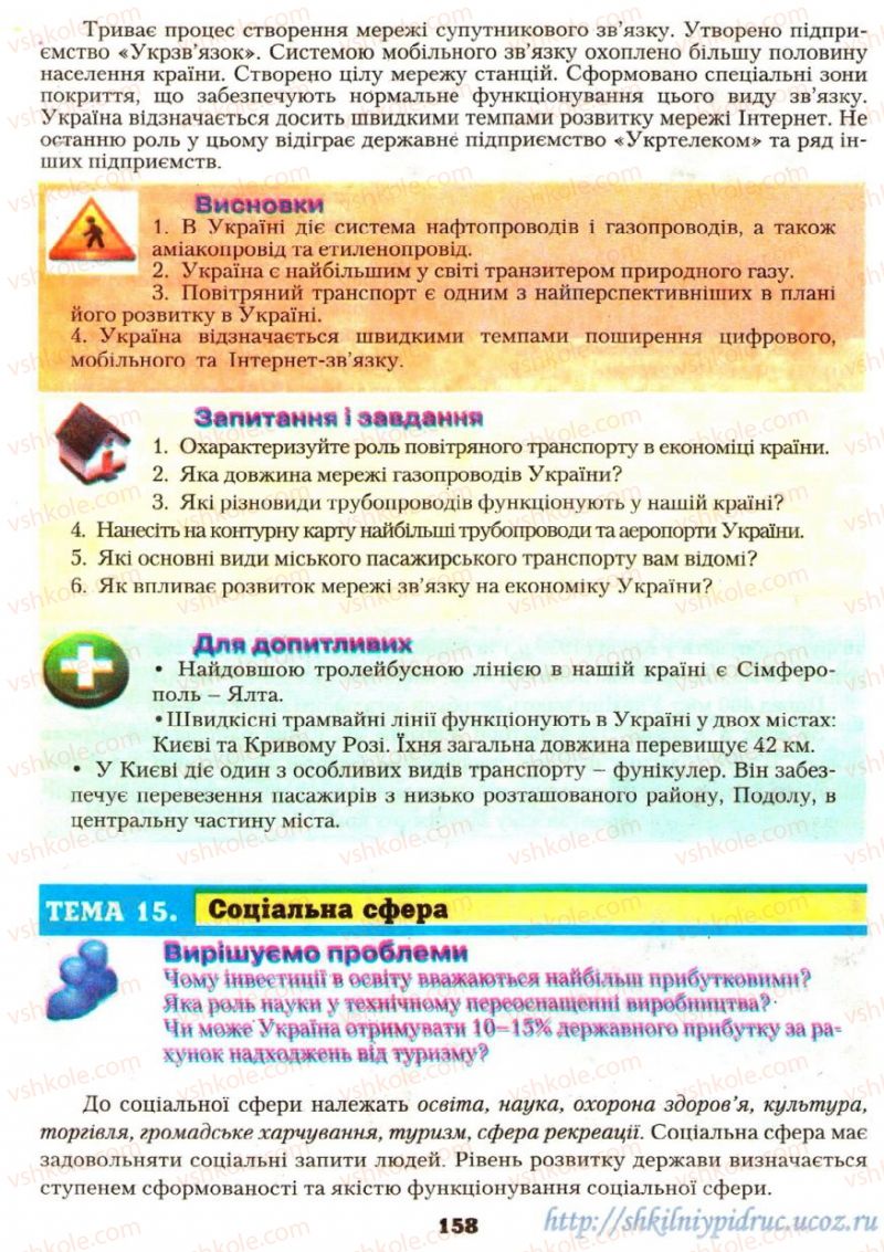 Страница 158 | Підручник Географія 9 клас О.Ф. Надтока, О.М. Топузов 2009