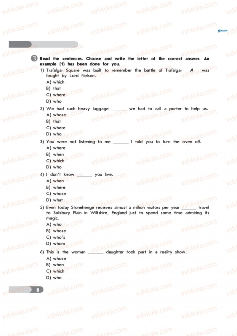 Страница 8 | Підручник Англiйська мова 9 клас С.В. Мясоєдова 2011 Зошит для контролю знань