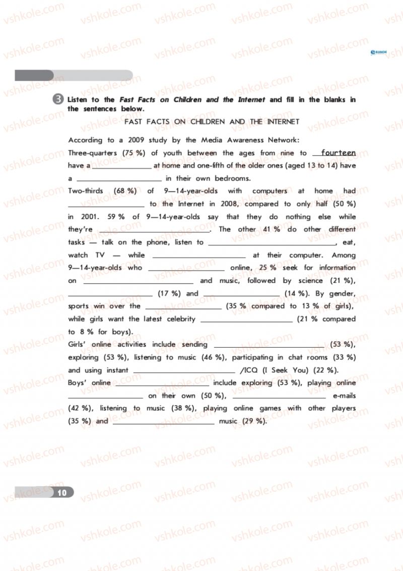 Страница 10 | Підручник Англiйська мова 9 клас С.В. Мясоєдова 2011 Зошит для контролю знань