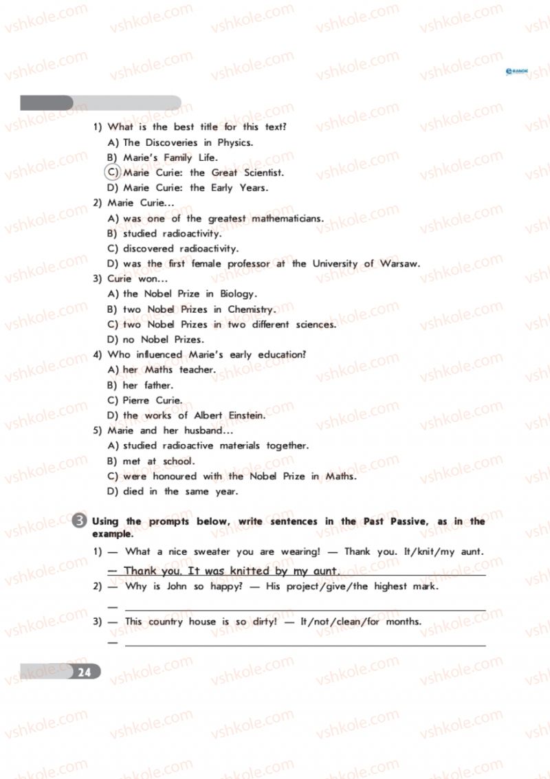 Страница 24 | Підручник Англiйська мова 9 клас С.В. Мясоєдова 2011 Зошит для контролю знань