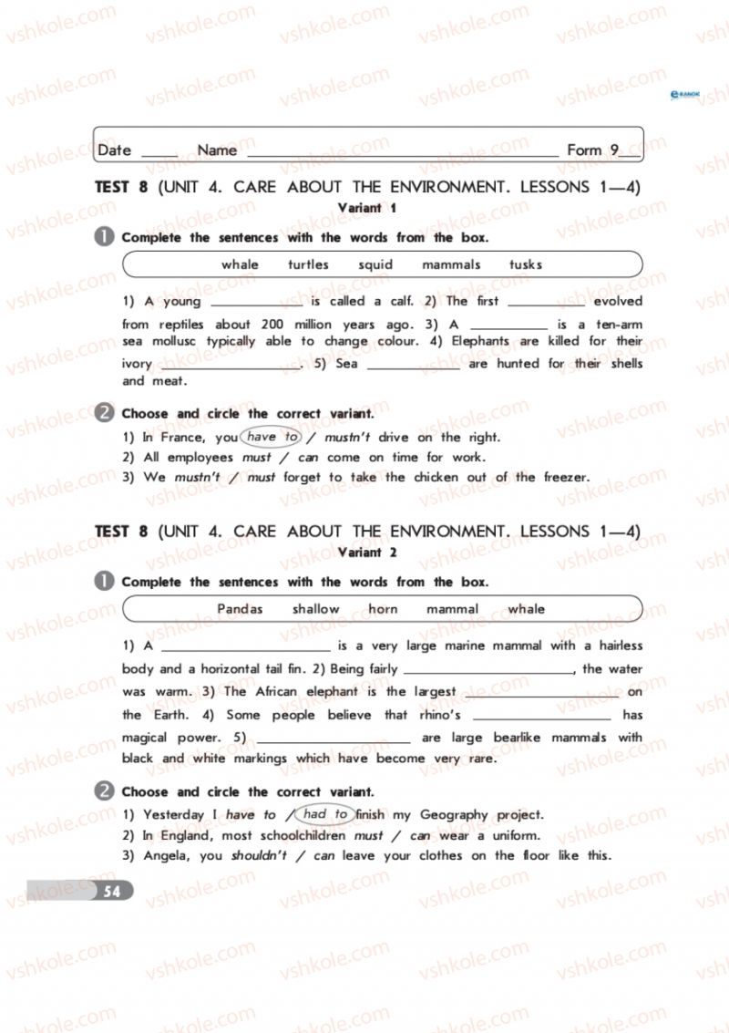 Страница 54 | Підручник Англiйська мова 9 клас С.В. Мясоєдова 2011 Зошит для контролю знань