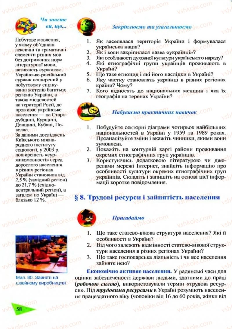 Страница 58 | Підручник Географія 9 клас Й.Р. Гілецький 2009