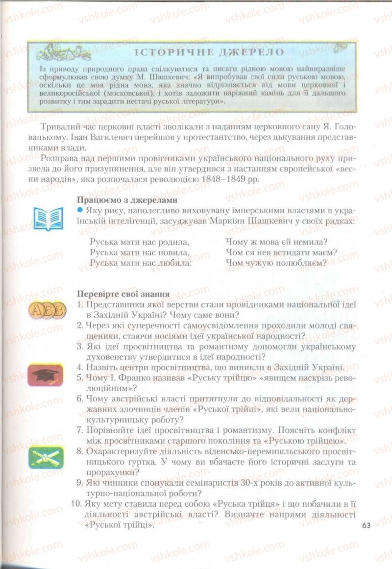 Страница 63 | Підручник Історія України 9 клас О.К. Струкевич 2009