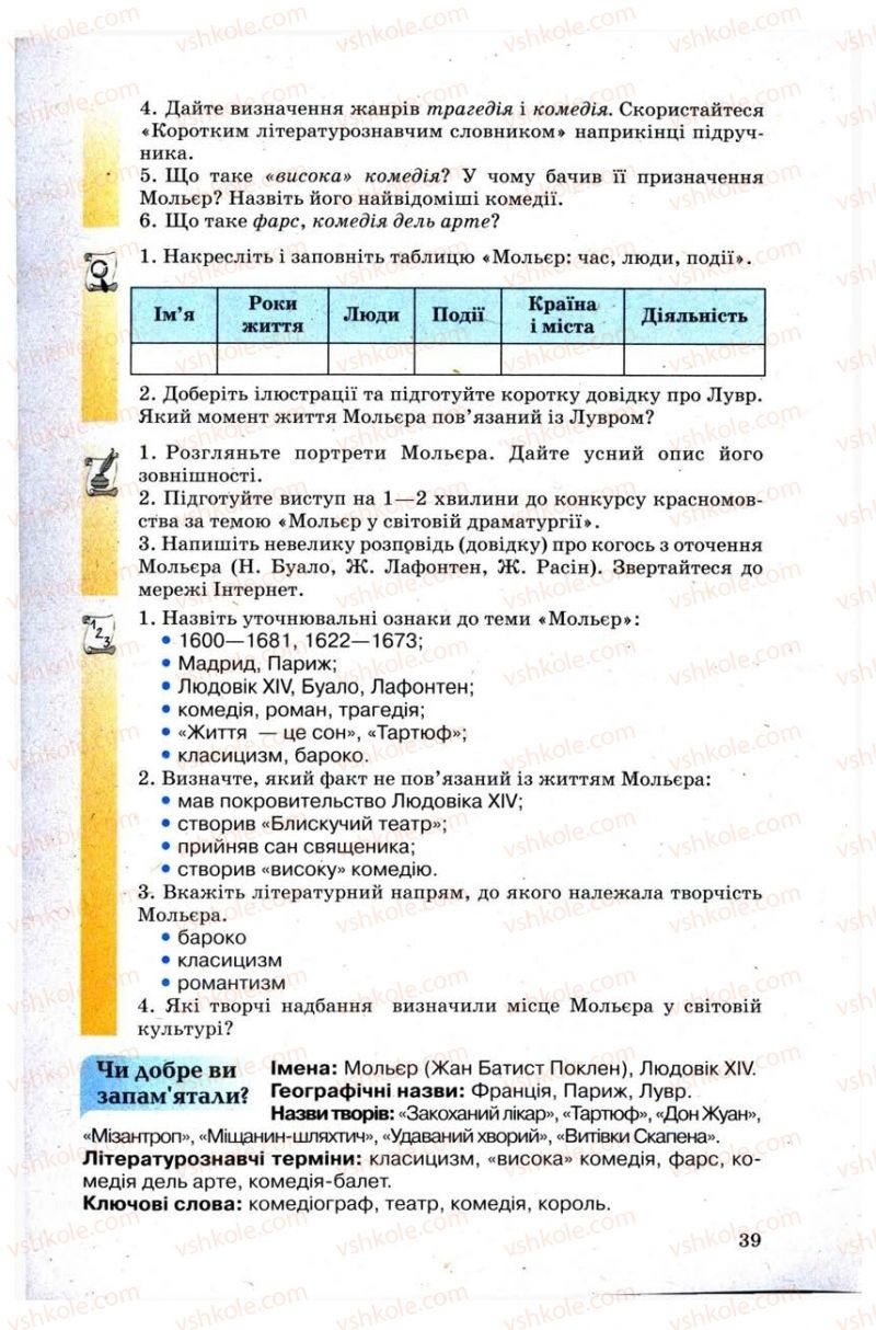 Страница 39 | Підручник Зарубіжна література 9 клас Н.О. Півнюк, Н.М. Гребницька, Г.М. Строганова 2009