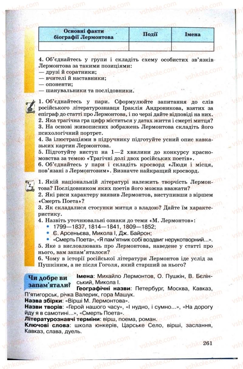 Страница 261 | Підручник Зарубіжна література 9 клас Н.О. Півнюк, Н.М. Гребницька, Г.М. Строганова 2009