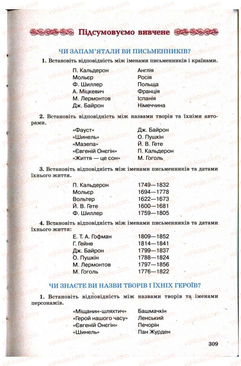 Страница 309 | Підручник Зарубіжна література 9 клас Н.О. Півнюк, Н.М. Гребницька, Г.М. Строганова 2009