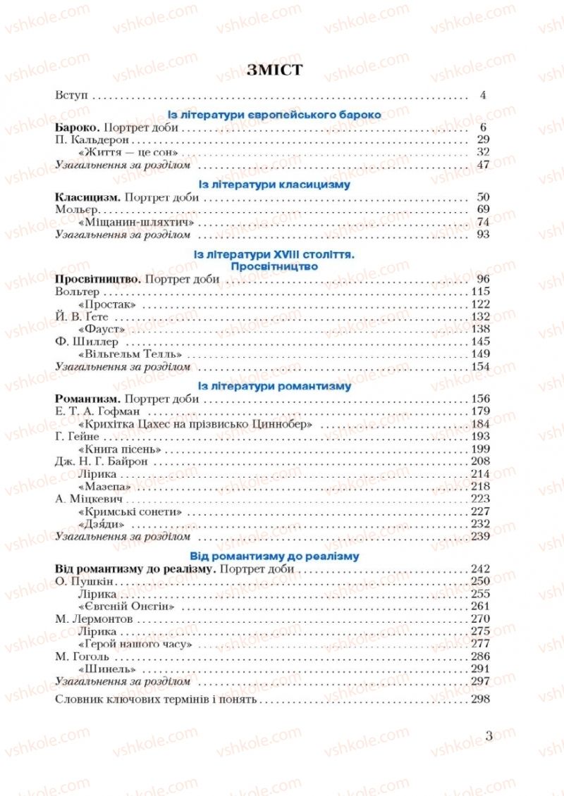 Страница 3 | Підручник Зарубіжна література 9 клас Ю.І. Ковбасенко 2009