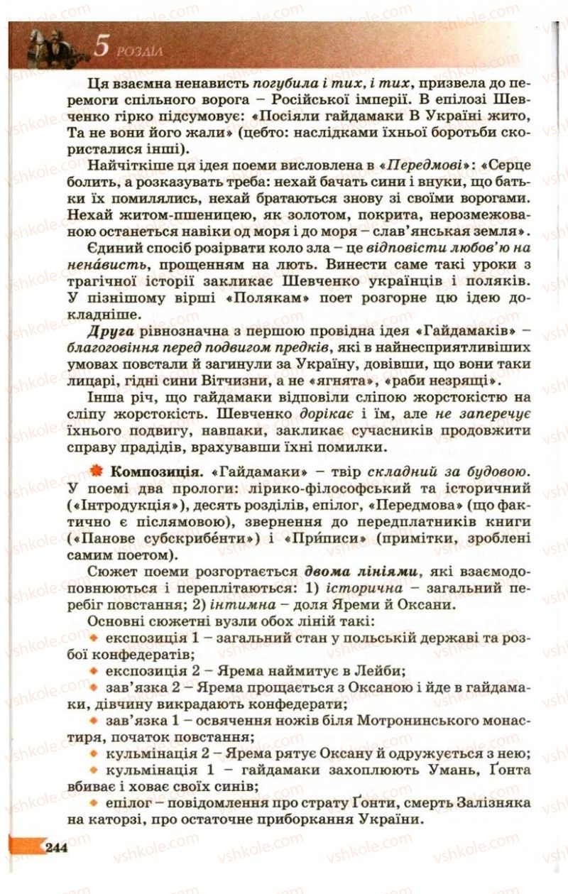 Страница 244 | Підручник Українська література 9 клас В.І. Пахаренко 2009