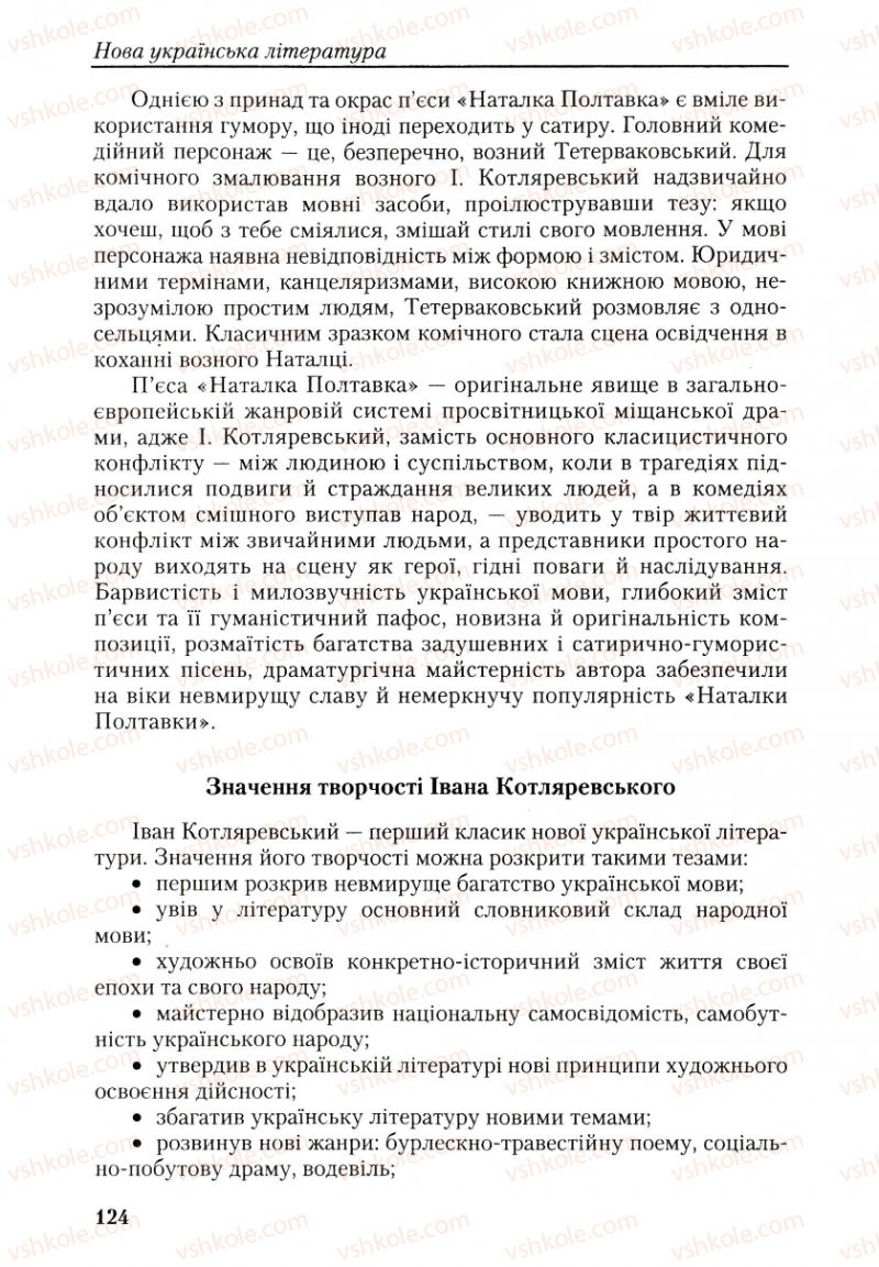Страница 124 | Підручник Українська література 9 клас О.М. Авраменко, Г.К. Дмитренко 2009