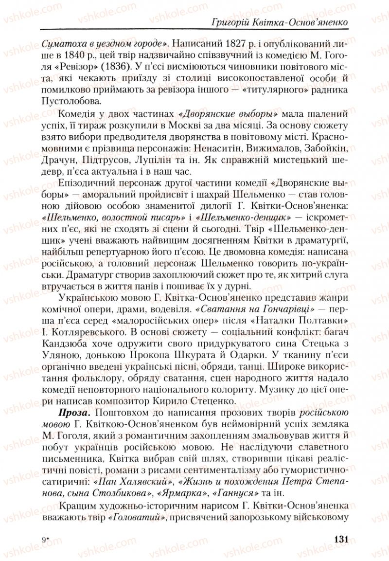 Страница 131 | Підручник Українська література 9 клас О.М. Авраменко, Г.К. Дмитренко 2009
