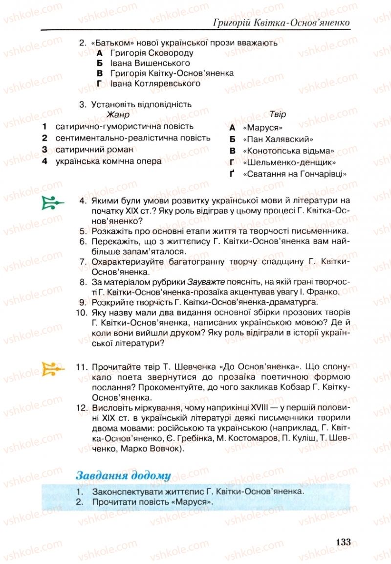 Страница 133 | Підручник Українська література 9 клас О.М. Авраменко, Г.К. Дмитренко 2009