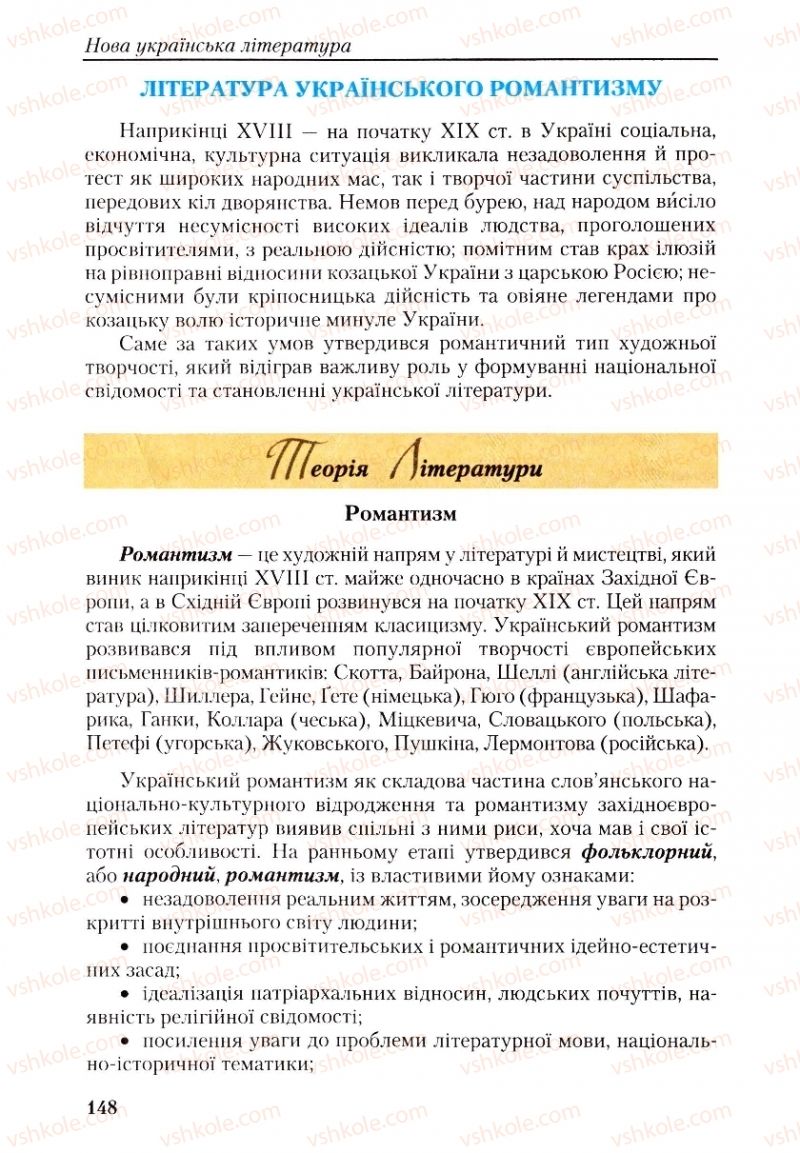 Страница 148 | Підручник Українська література 9 клас О.М. Авраменко, Г.К. Дмитренко 2009