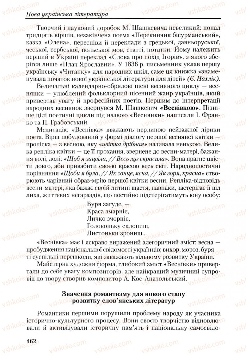 Страница 162 | Підручник Українська література 9 клас О.М. Авраменко, Г.К. Дмитренко 2009