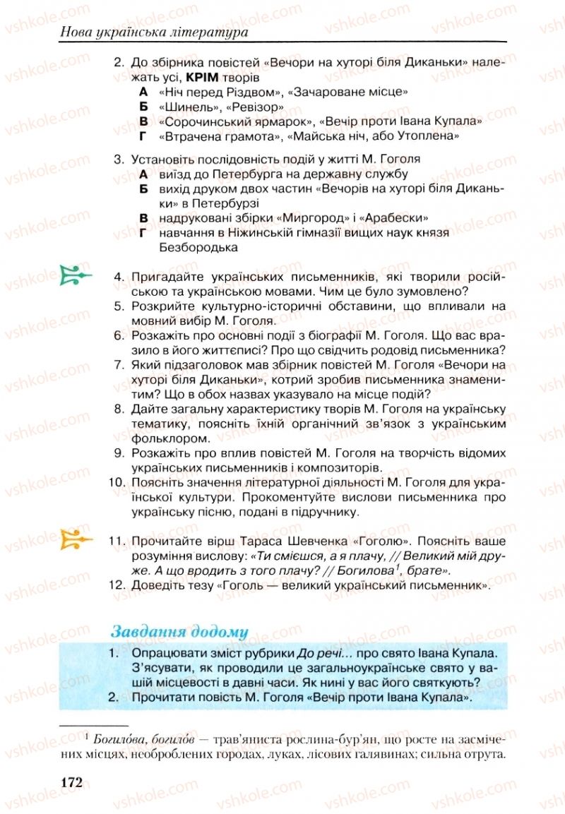 Страница 172 | Підручник Українська література 9 клас О.М. Авраменко, Г.К. Дмитренко 2009