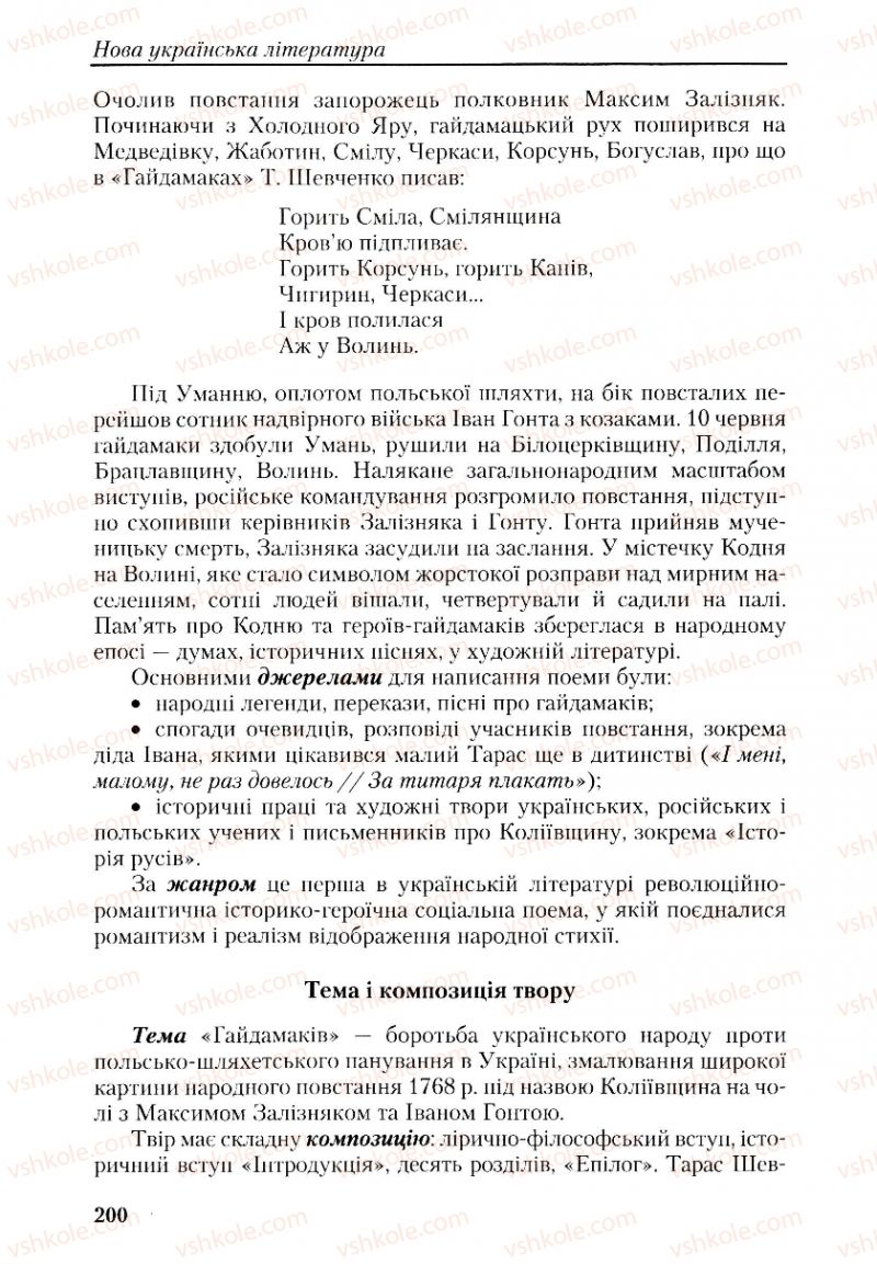 Страница 200 | Підручник Українська література 9 клас О.М. Авраменко, Г.К. Дмитренко 2009