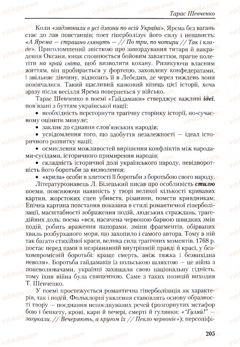 Страница 205 | Підручник Українська література 9 клас О.М. Авраменко, Г.К. Дмитренко 2009