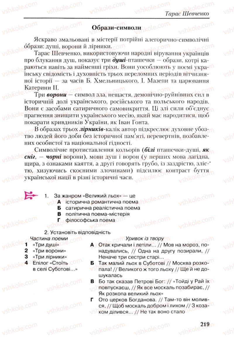Страница 219 | Підручник Українська література 9 клас О.М. Авраменко, Г.К. Дмитренко 2009