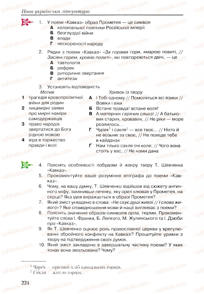 Страница 224 | Підручник Українська література 9 клас О.М. Авраменко, Г.К. Дмитренко 2009