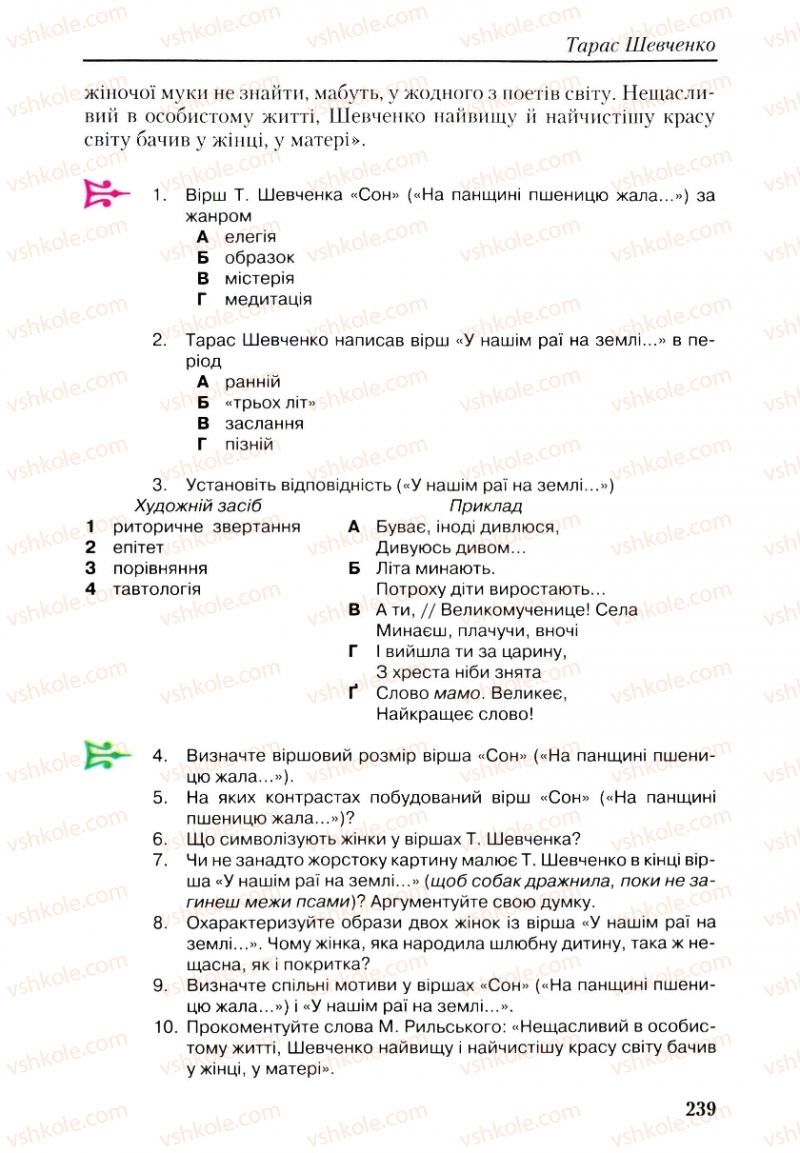 Страница 239 | Підручник Українська література 9 клас О.М. Авраменко, Г.К. Дмитренко 2009