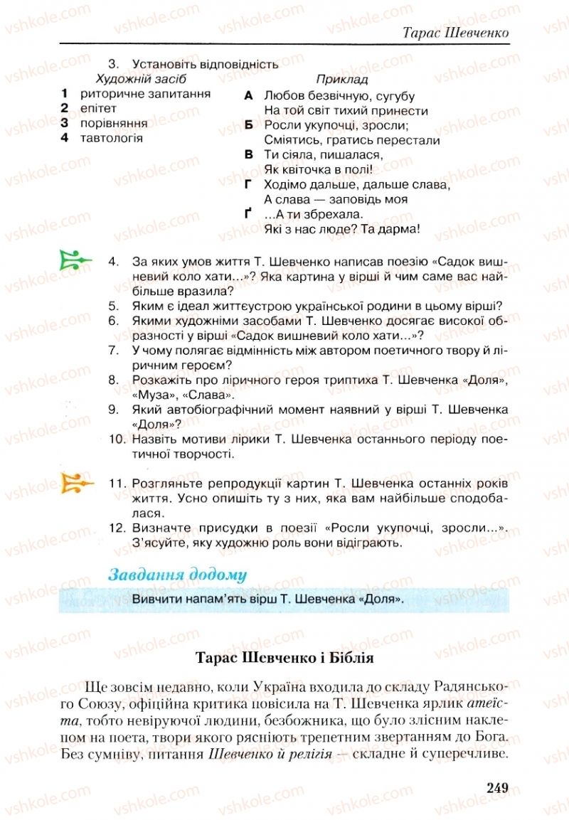 Страница 249 | Підручник Українська література 9 клас О.М. Авраменко, Г.К. Дмитренко 2009