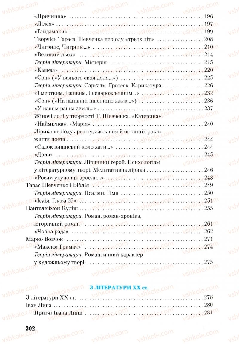 Страница 302 | Підручник Українська література 9 клас О.М. Авраменко, Г.К. Дмитренко 2009