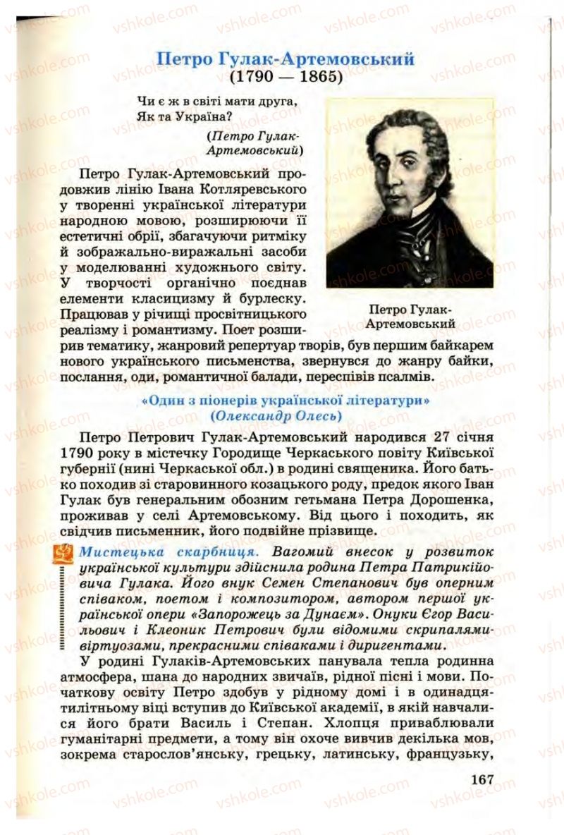 Страница 167 | Підручник Українська література 9 клас М.П. Ткачук 2009