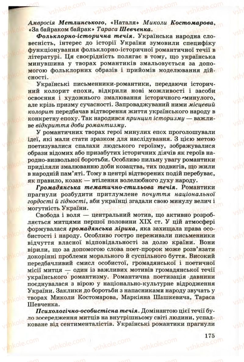 Страница 175 | Підручник Українська література 9 клас М.П. Ткачук 2009