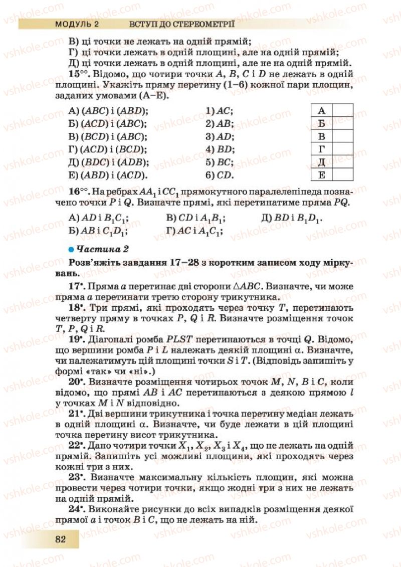 Страница 82 | Підручник Геометрія 10 клас О.Я. Біляніна, Г.І. Білянін, В.О. Швець 2010 Академічний рівень