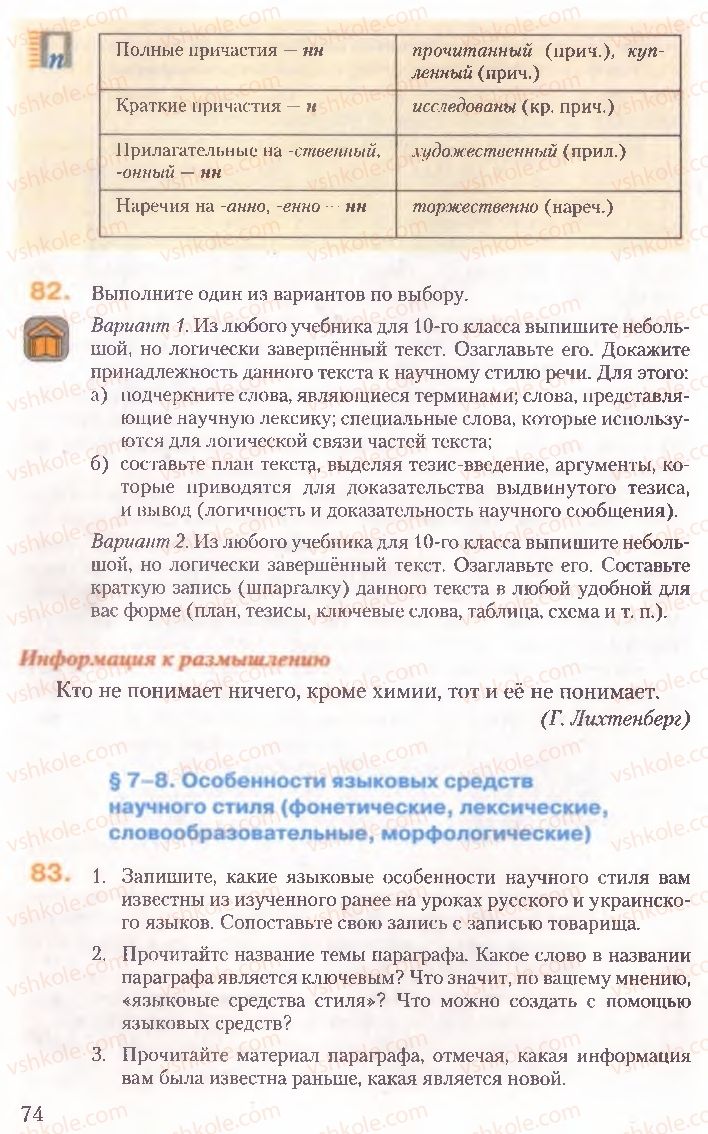 Страница 74 | Підручник Русский язык 10 клас А.Н. Рудяков, Т.Я. Фролова, Е.И. Быкова 2010