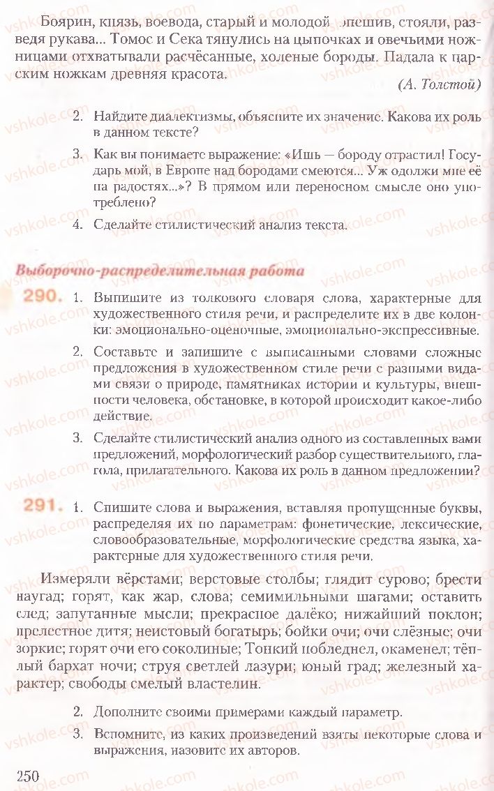 Страница 250 | Підручник Русский язык 10 клас А.Н. Рудяков, Т.Я. Фролова, Е.И. Быкова 2010