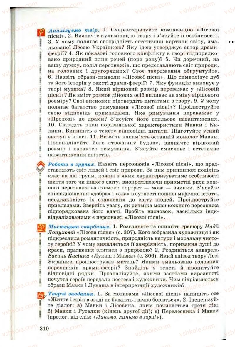 Страница 308 | Підручник Українська література 10 клас Г.Ф. Семенюк, М.П. Ткачук, О.В. Слоньовська 2010 Профільний рівень