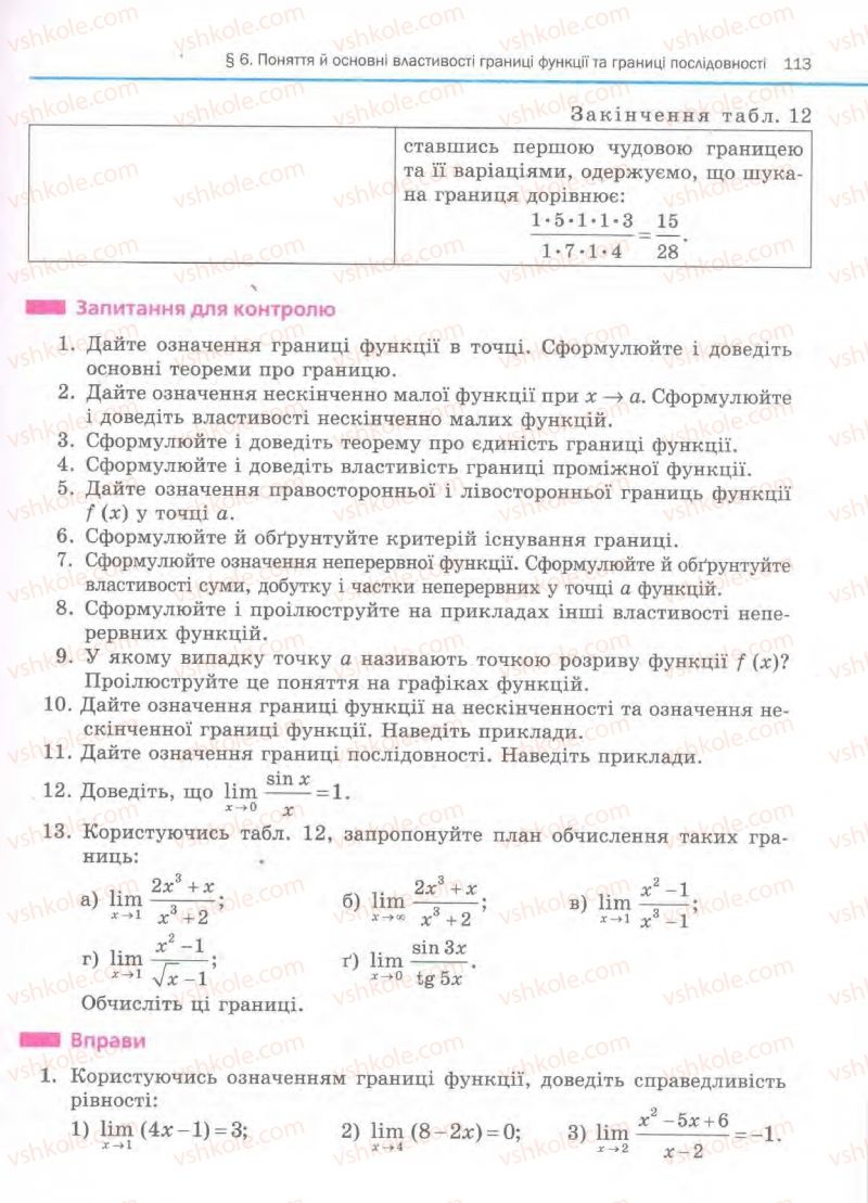 Страница 113 | Підручник Алгебра 11 клас Є.П. Нелін, О.Є. Долгова 2011 Академічний рівень, профільний рівні