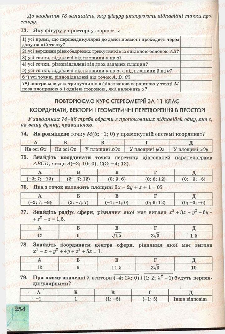 Страница 254 | Підручник Геометрія 11 клас Г.В. Апостолова 2011 Академічний, профільний рівні
