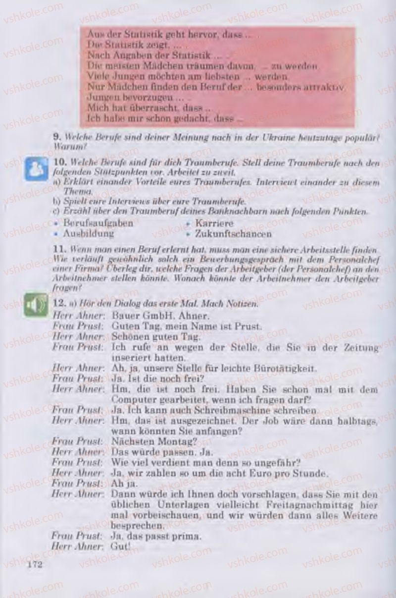 Страница 172 | Підручник Німецька мова 11 клас Н.П. Басай 2011 10 рік навчання