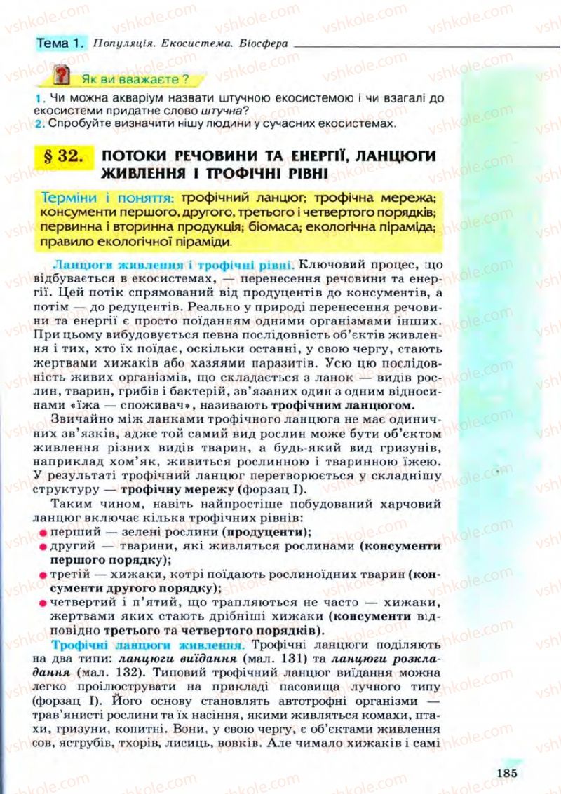Страница 185 | Підручник Біологія 11 клас С.В. Межжерін, Я.О. Межжеріна 2011 Академічний рівень