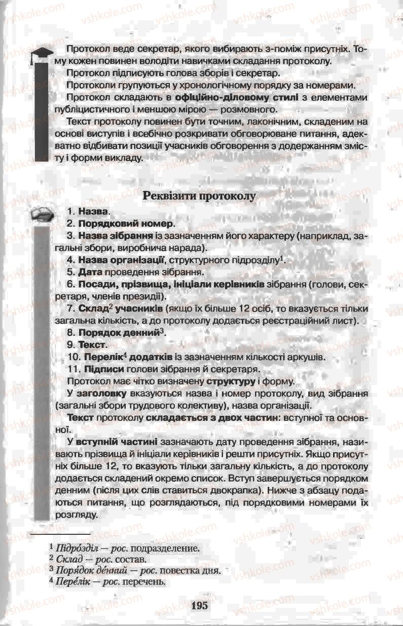Страница 195 | Підручник Українська мова 11 клас Н.В. Бондаренко 2011